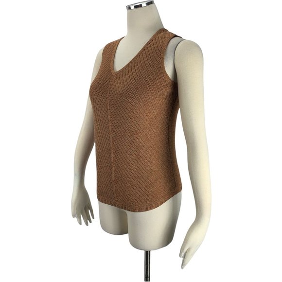 Sigrid Olsen Small Sweater Tank Orange Sleeveless Fall Viscose V Neck - Picture 2 of 6